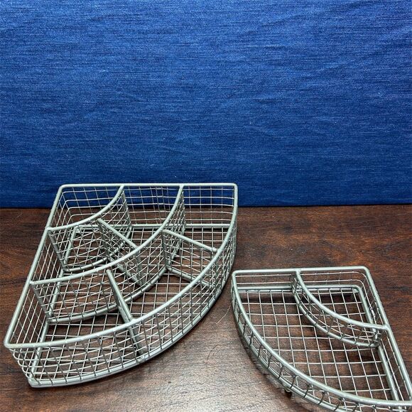 mDesign 2-Tier Corner Wire Storage Basket Silver Metal Organizer Space-Saving - Picture 5 of 5